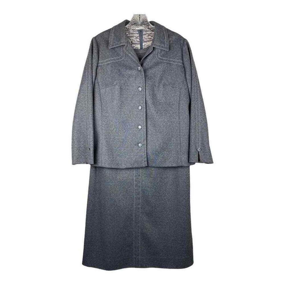 LESLIE POMER Vintage Dress Jacket Suit Gray Knit L Career